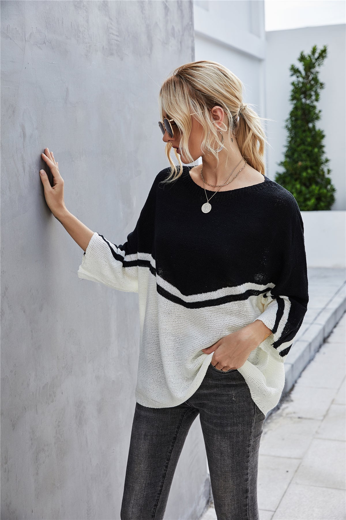 Valenzora Strick Oversize Fledermausärmel Strickpullover