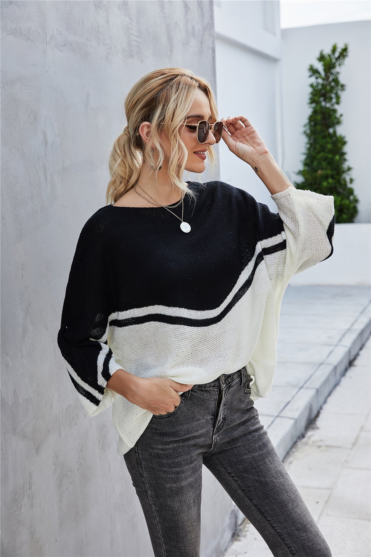 Valenzora Strick Oversize Fledermausärmel Strickpullover