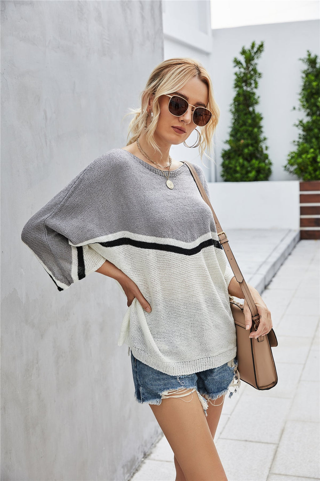 Valenzora Strick Oversize Fledermausärmel Strickpullover