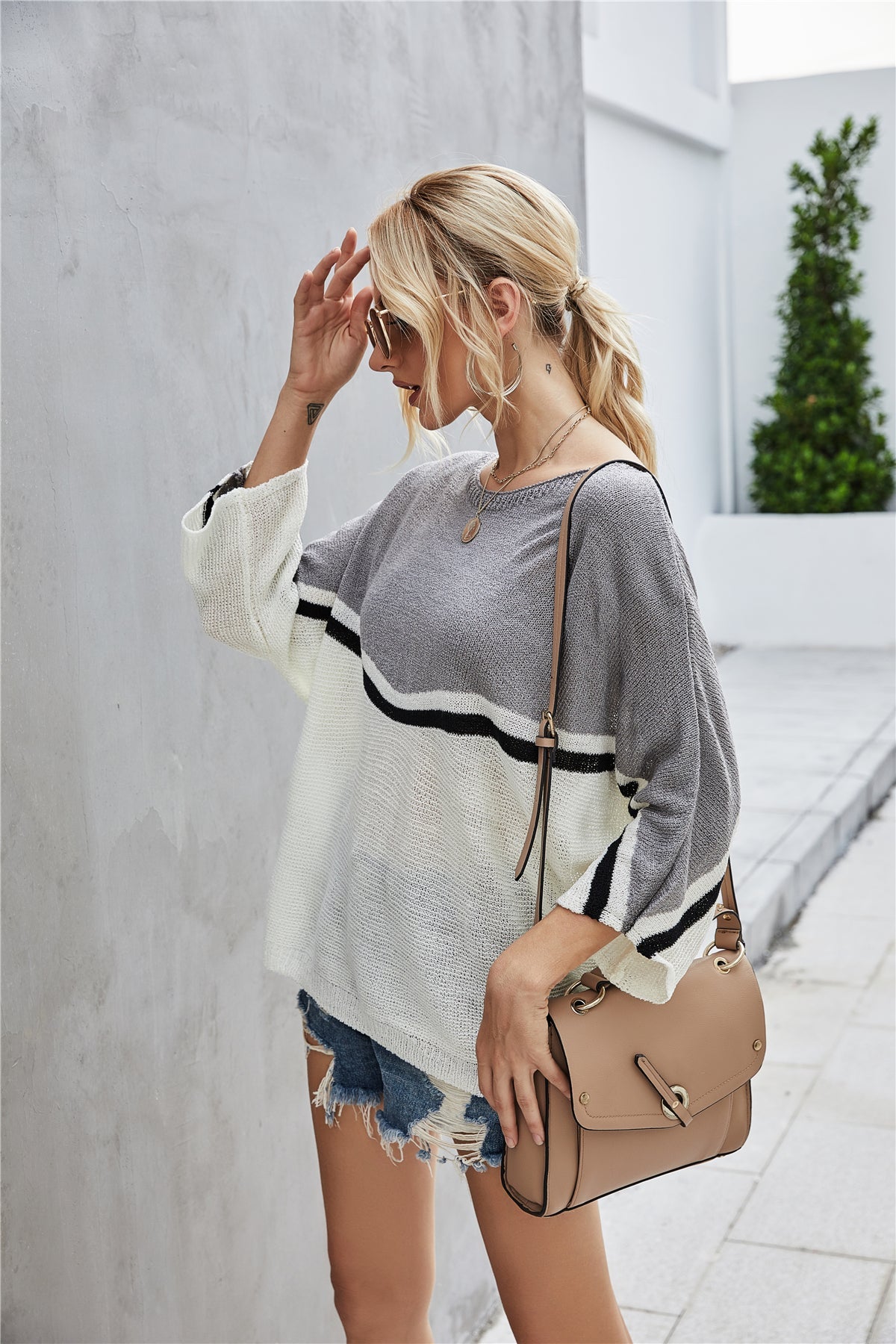 Valenzora Strick Oversize Fledermausärmel Strickpullover