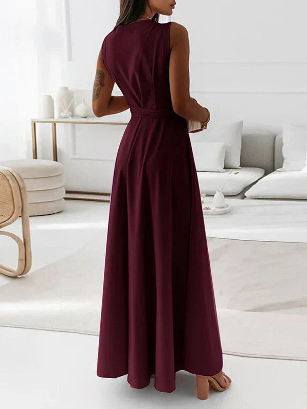 Elegant maxi dress for women – sleeveless V-neck evening dress in solid colors, long dress for weddings & summer parties