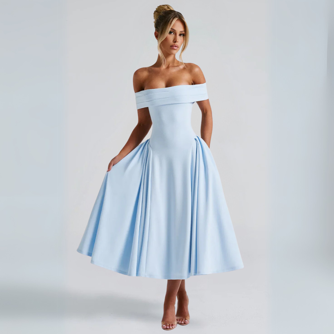 Valenzora | Elegantes blaues Midikleid