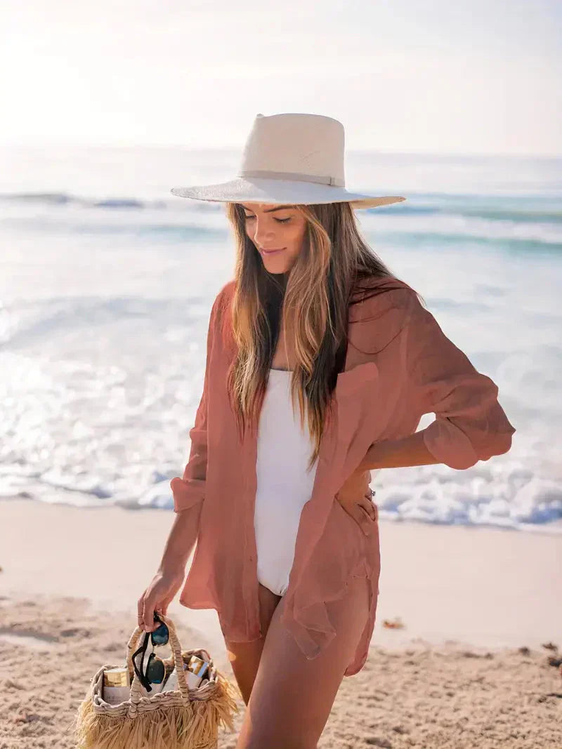 Valenzora | Cover-Up Semi-Transparent Long-Sleeved Linen Shirt Bikini Cover-Up