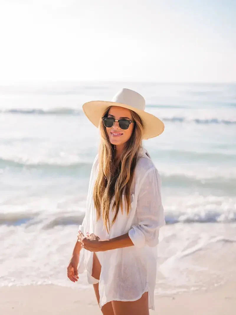 Valenzora | Cover-Up Semi-Transparent Long-Sleeved Linen Shirt Bikini Cover-Up