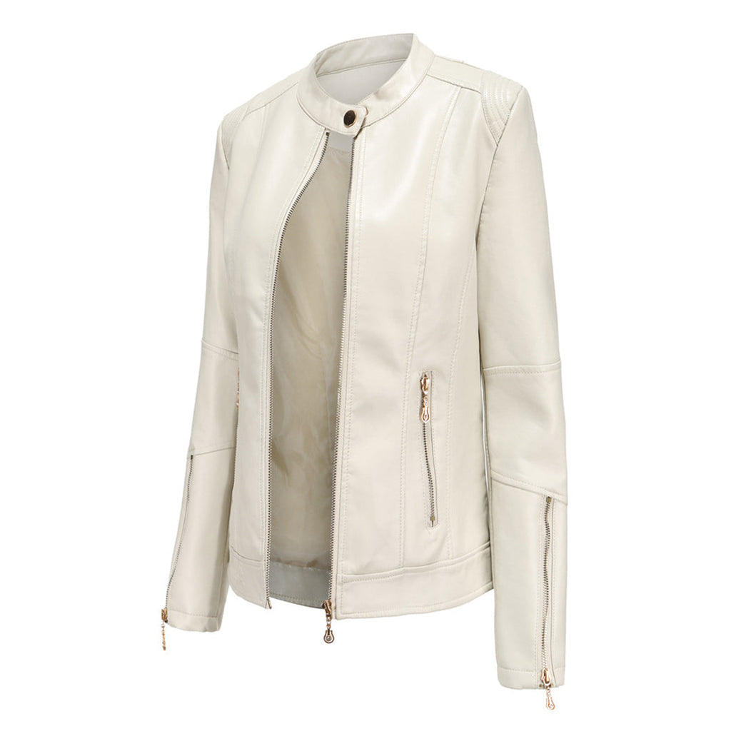Valenzora | Elegante Lederjacke mit Rundhals und Knopfverschluss für Damen