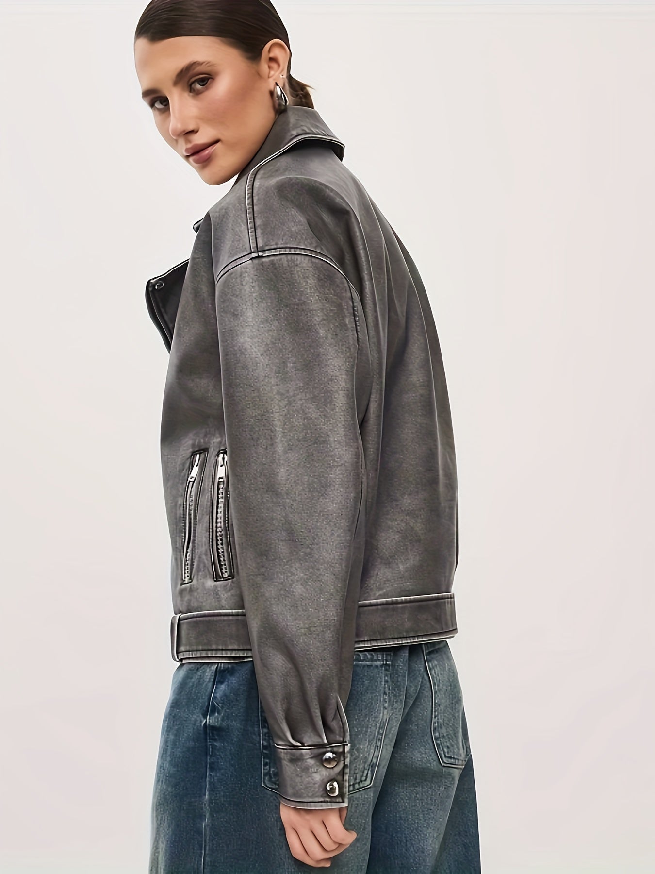 Valenzora | Women's Oversized Leather Jacket with Belt