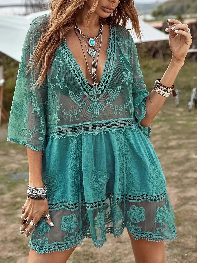 Valenzora | Cover Up Lace Sheer Cover Up Dress Boho Style