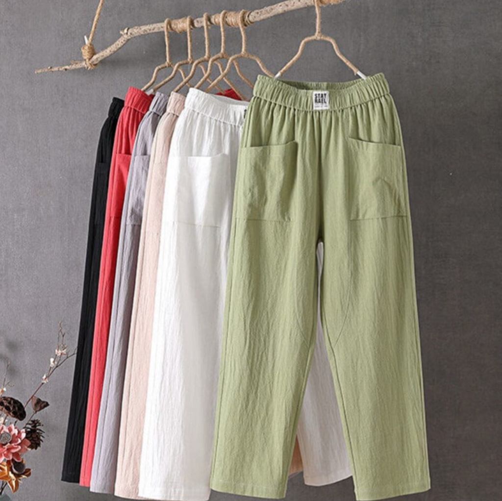 Valenzora | Airy linen trousers with elastic waistband for women