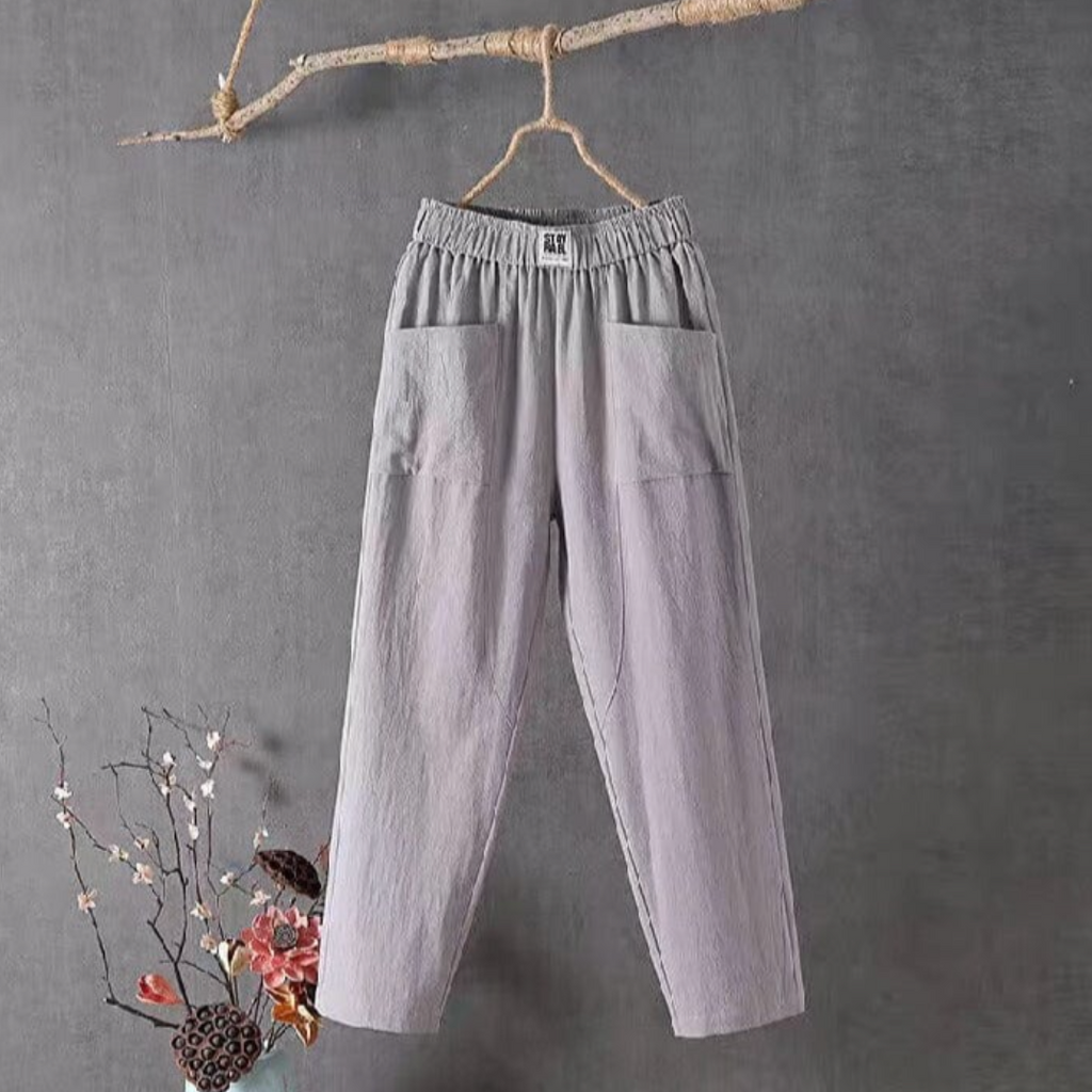 Valenzora | Airy linen trousers with elastic waistband for women