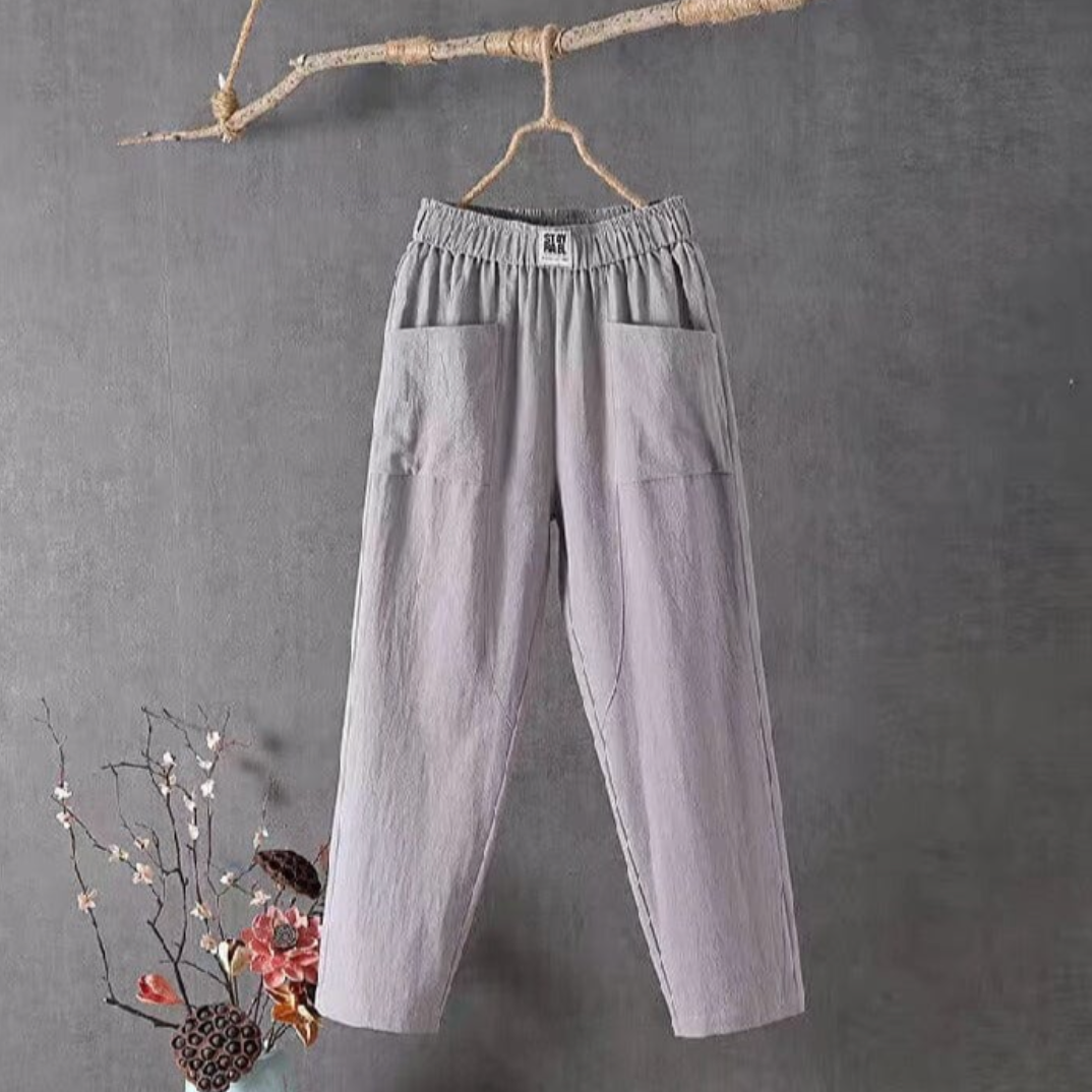 Valenzora | Airy linen trousers with elastic waistband for women
