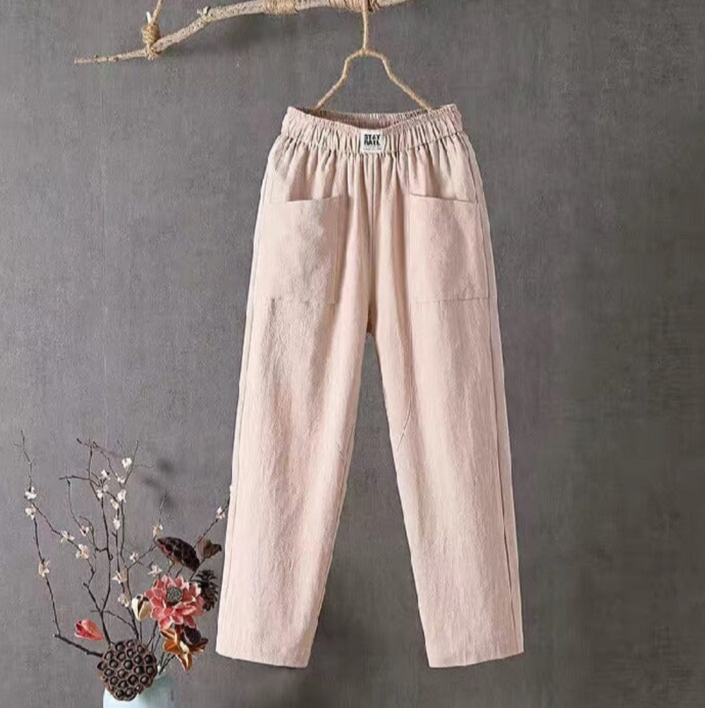 Valenzora | Airy linen trousers with elastic waistband for women