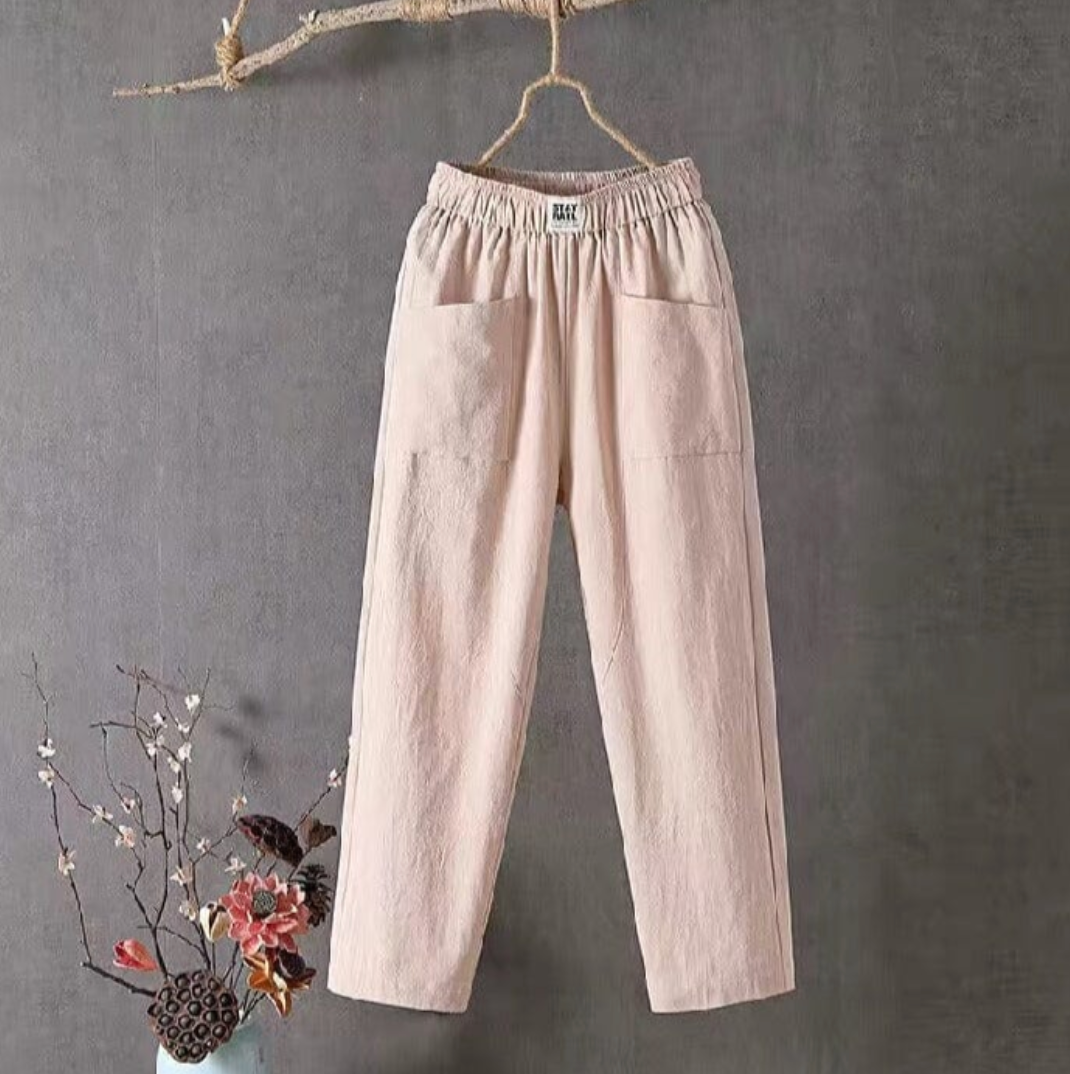 Valenzora | Airy linen trousers with elastic waistband for women