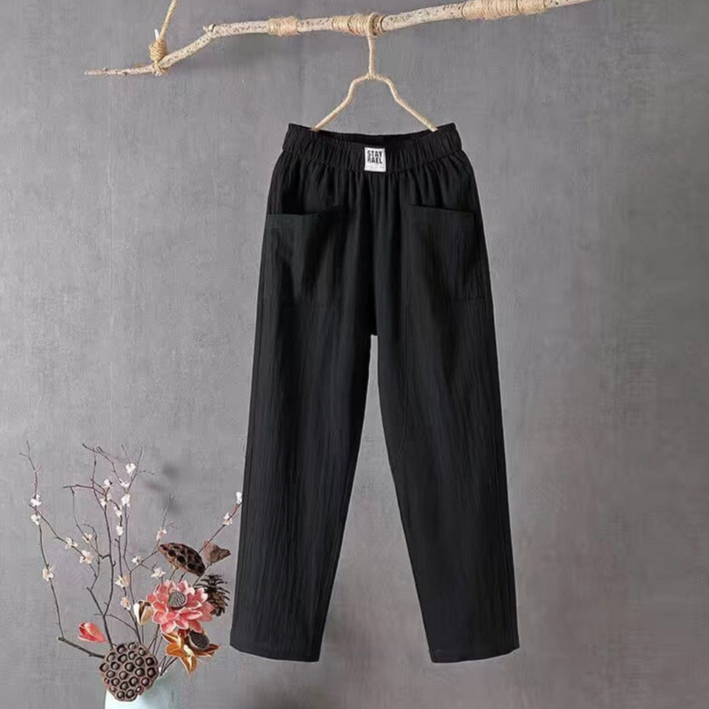 Valenzora | Airy linen trousers with elastic waistband for women