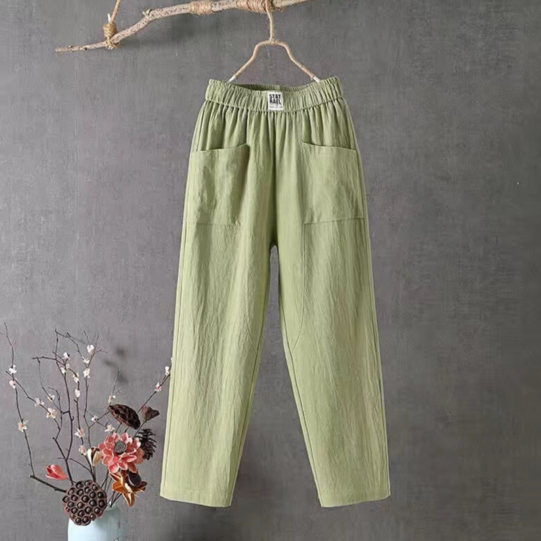 Valenzora | Airy linen trousers with elastic waistband for women