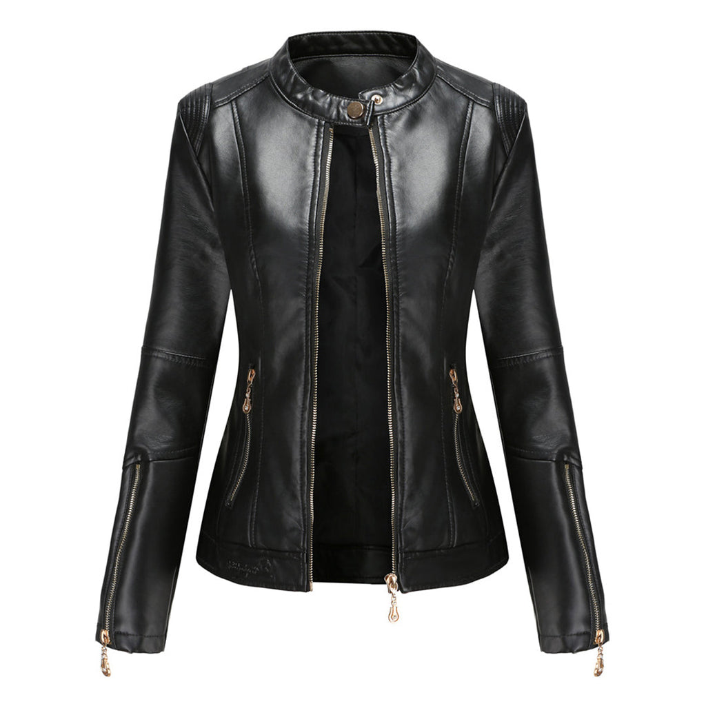 Valenzora | Elegante Lederjacke mit Rundhals und Knopfverschluss für Damen