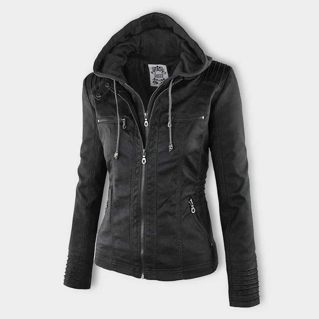 Valenzora - Women's casual leather jacket with hood