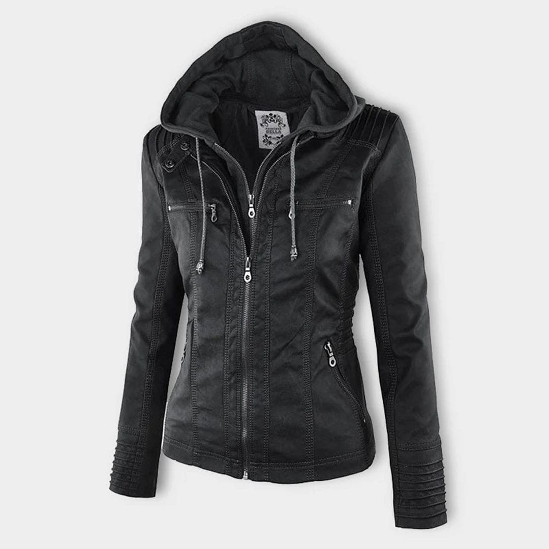 Valenzora - Women's casual leather jacket with hood
