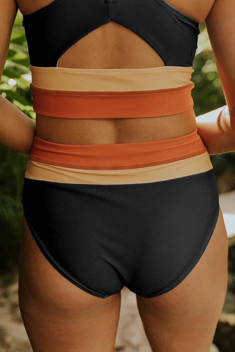 Valenzora | High-waisted Bikini-Set mit flachem Rippenmuster und Cut-Back-Oberteil in Cobaltblau