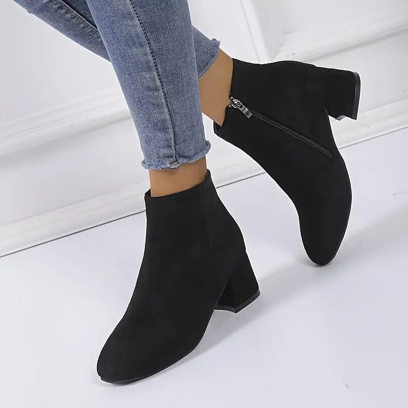 Valenzora | Solid color women's ankle boots with thick sole, casual ankle boots with side zip closure