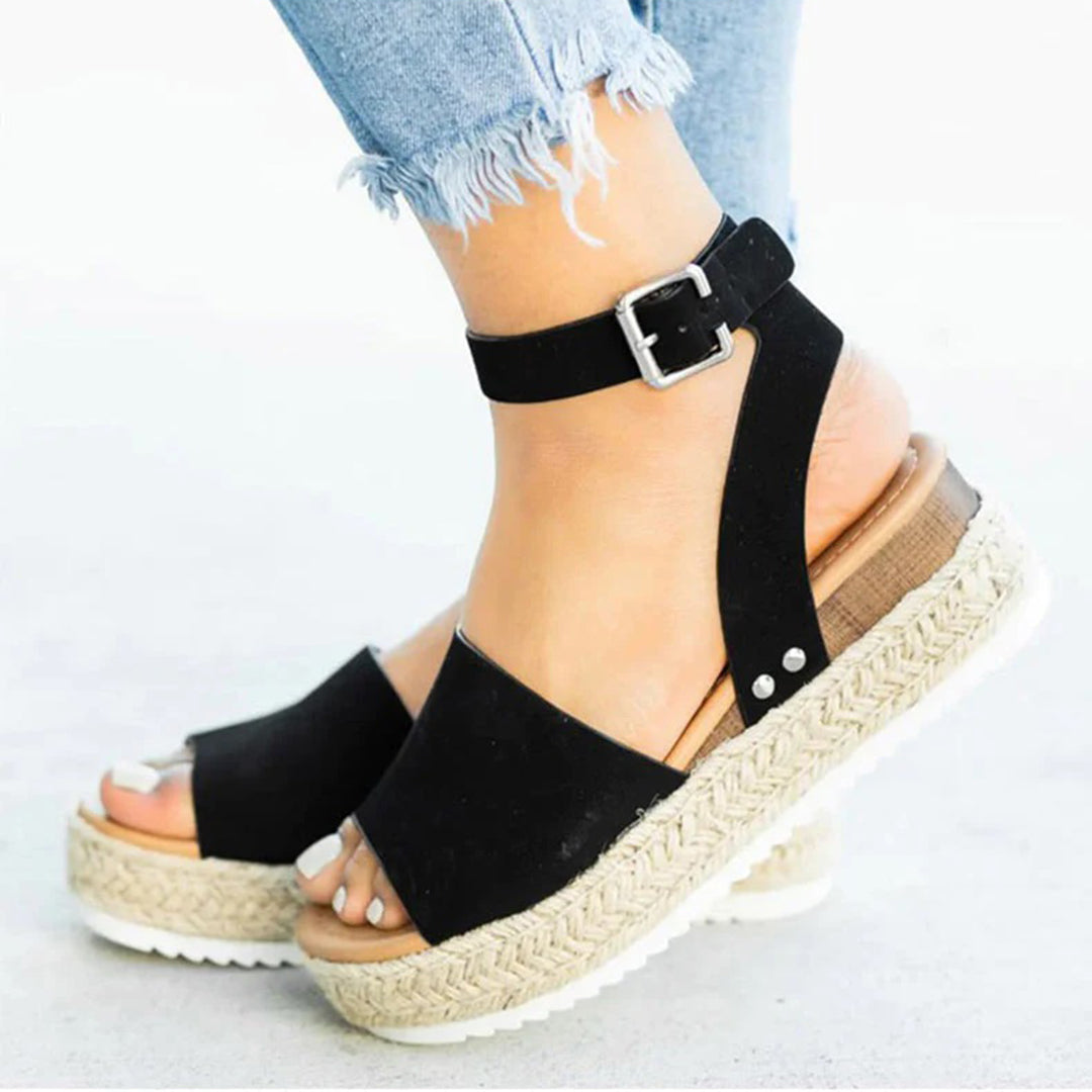 Valenzora | Platform Sandals Espadrille Sole Adjustable Ankle Strap Toe Strap