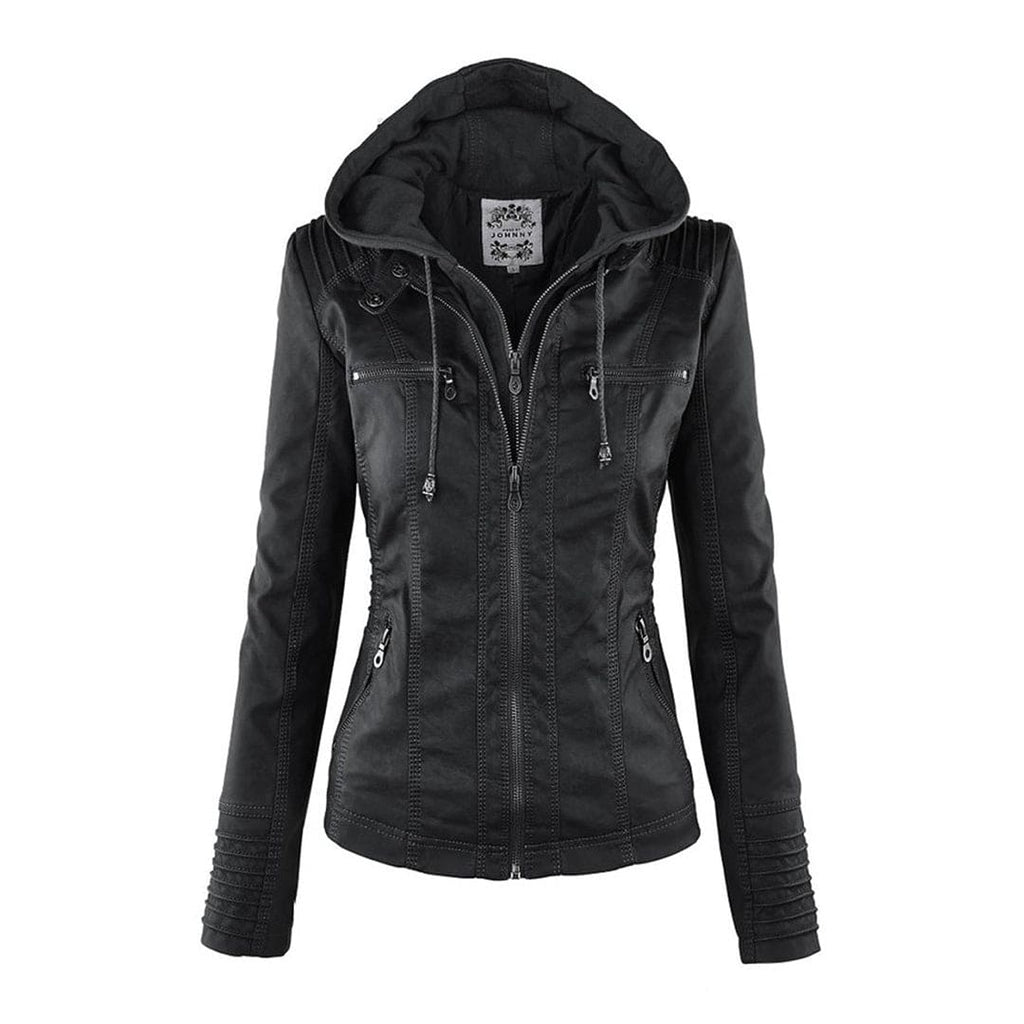 Valenzora - Women's casual leather jacket with hood