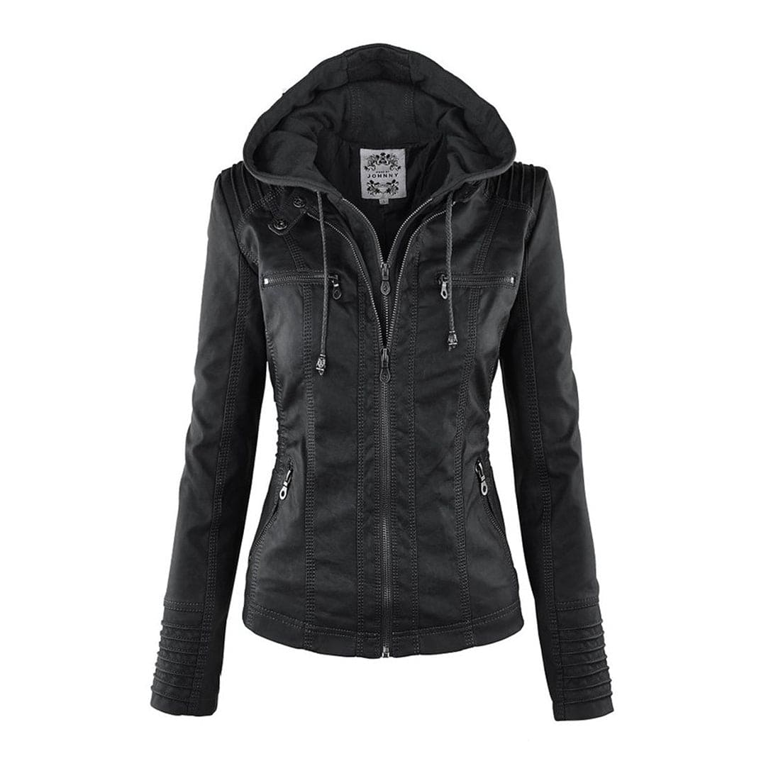 Valenzora - Women's casual leather jacket with hood