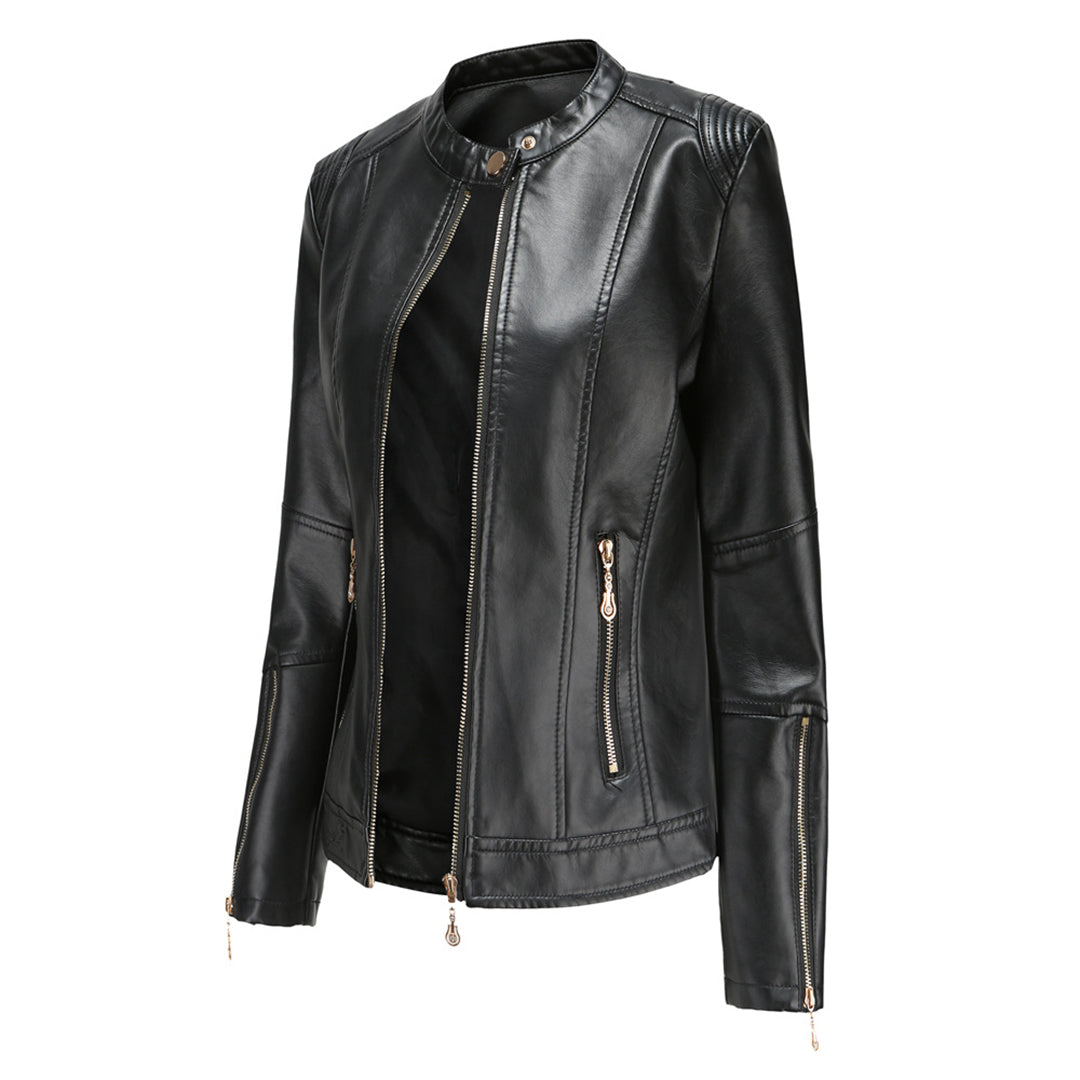 Valenzora | Elegante Lederjacke mit Rundhals und Knopfverschluss für Damen