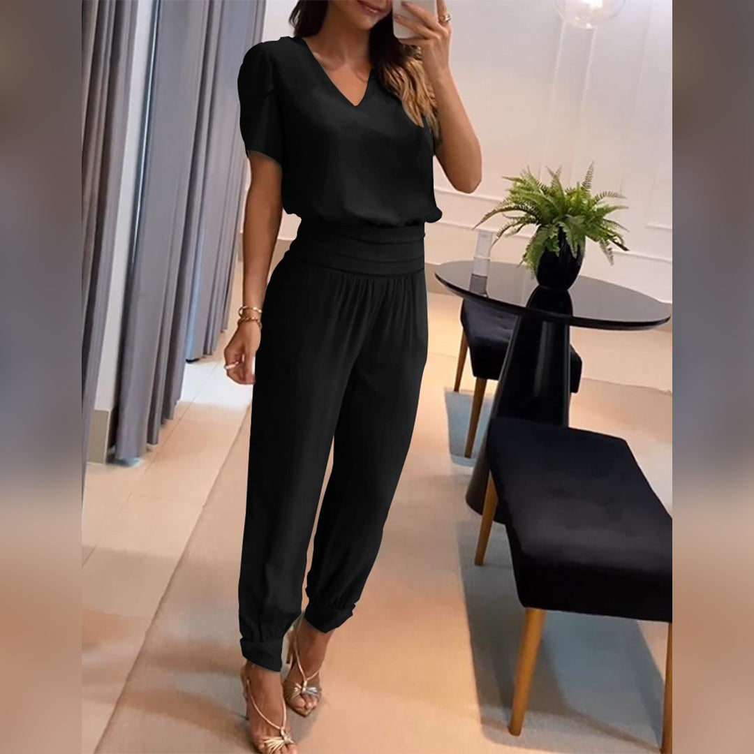 Valenzora | Stylish Printed Jumpsuit with V-Neck for Women