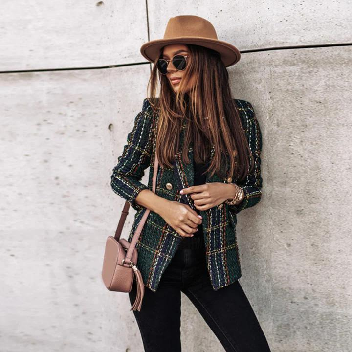 Valenzora | Checked, fitted, double-breasted jacket for women