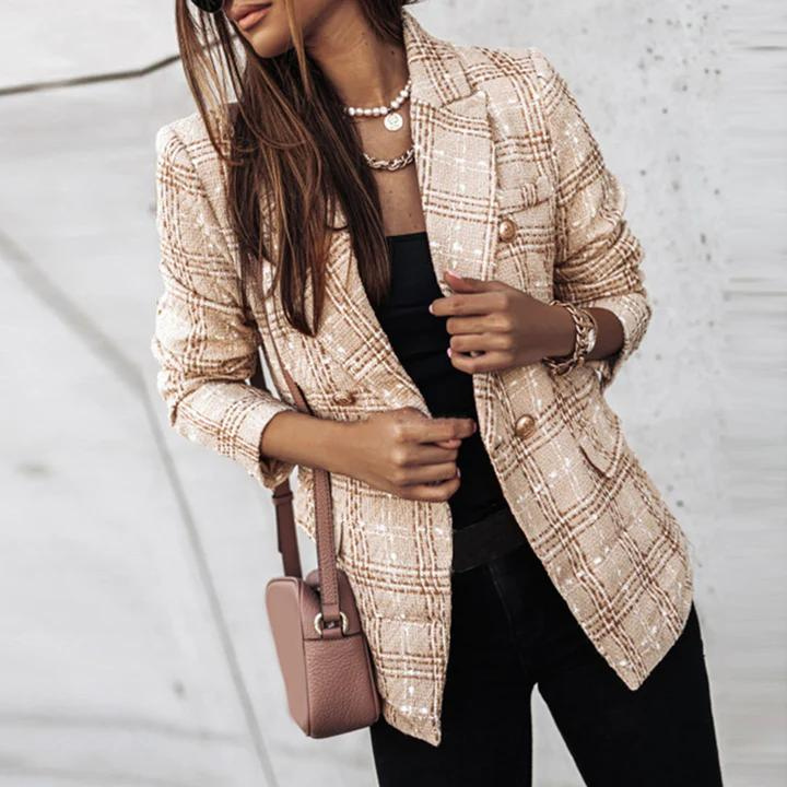 Valenzora | Checked, fitted, double-breasted jacket for women