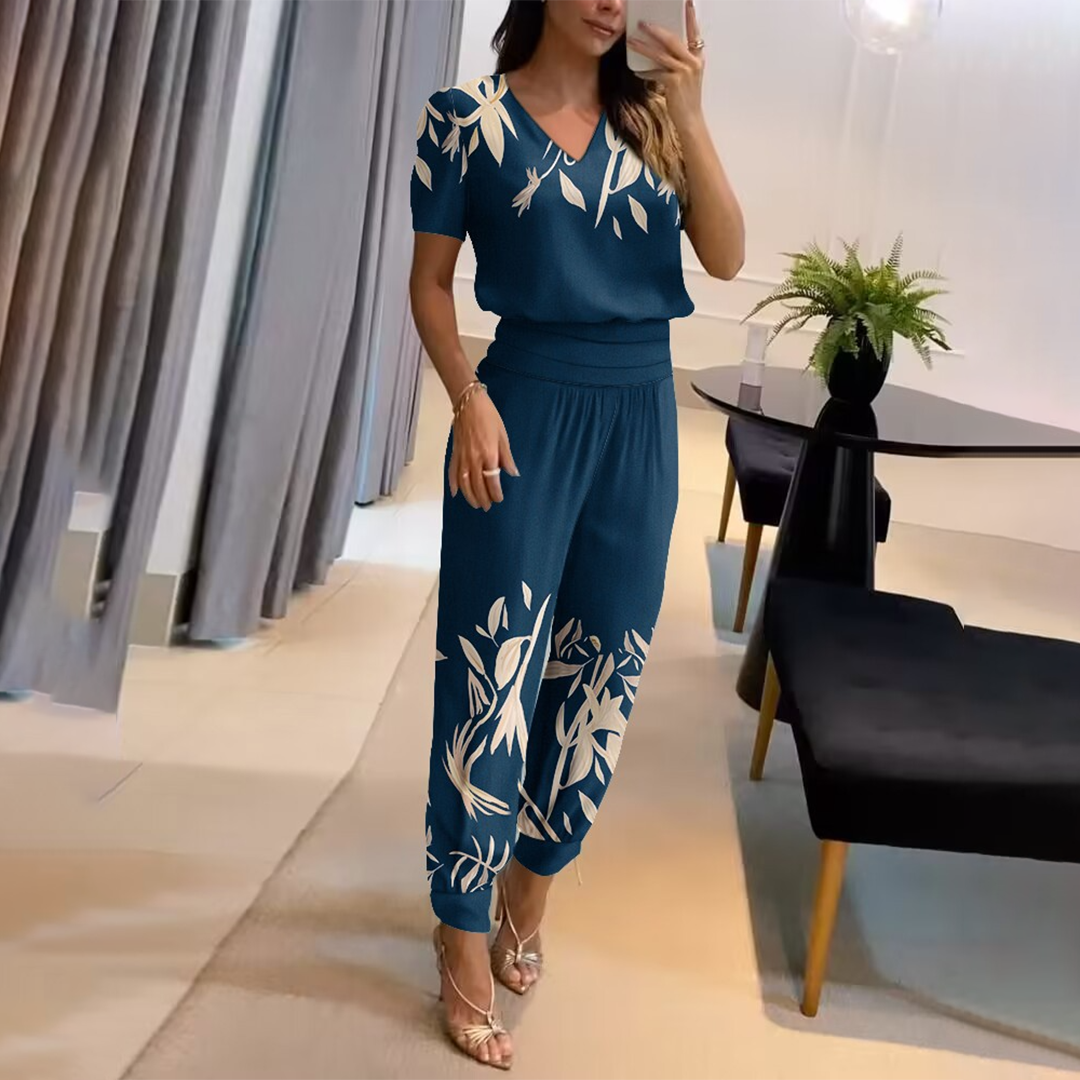 Valenzora | Stylish Printed Jumpsuit with V-Neck for Women