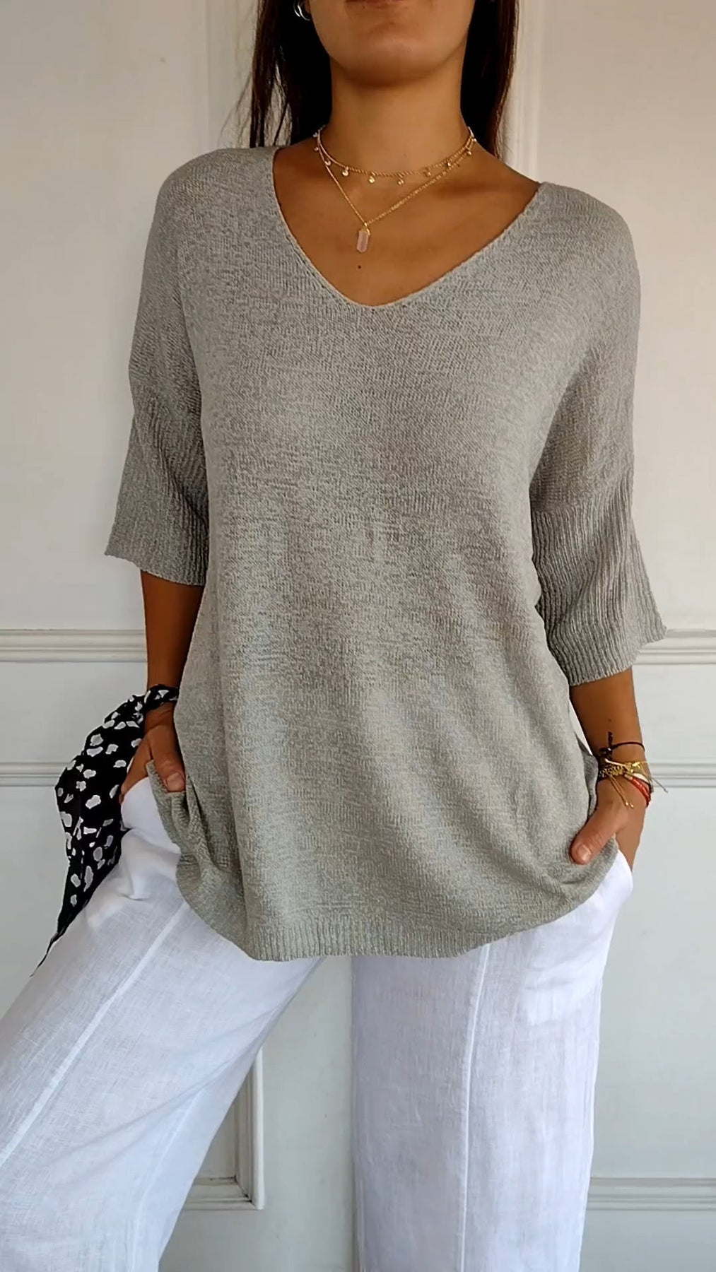 Valenzora | V-neck half-sleeve women's sweater women's clothing