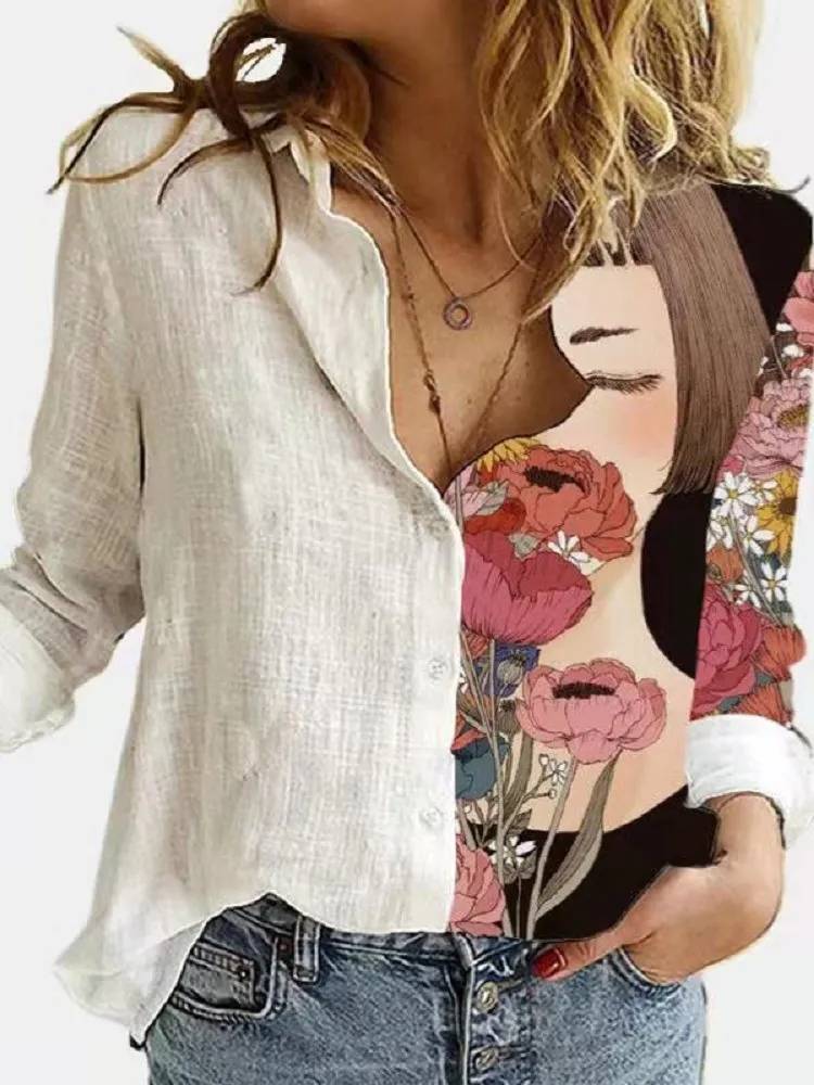 Valenzora | Button-front relaxed fit long-sleeved linen shirt women's clothing