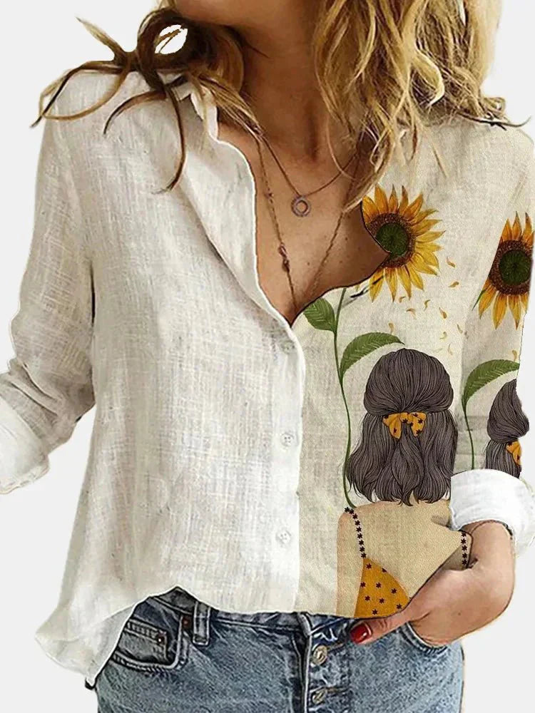 Valenzora | Button-front relaxed fit long-sleeved linen shirt women's clothing