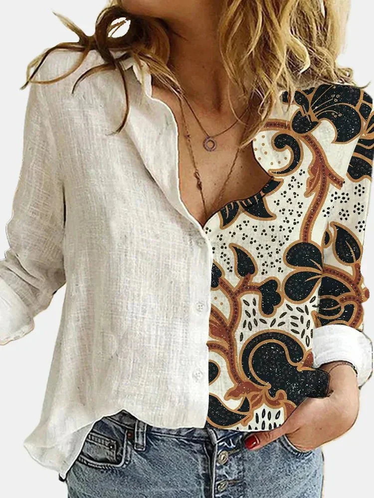 Valenzora | Button-front relaxed fit long-sleeved linen shirt women's clothing