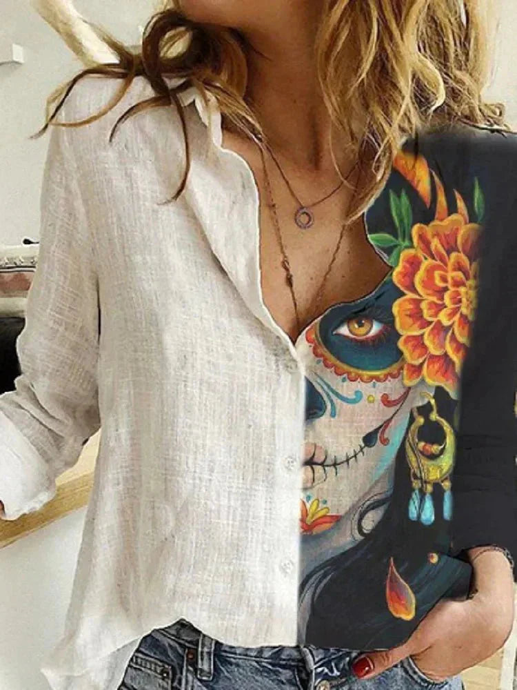 Valenzora | Button-front relaxed fit long-sleeved linen shirt women's clothing