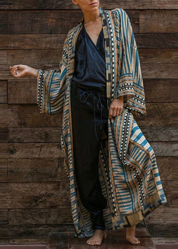 Valenzora | Blue Geometric Print Kimono Bathrobe