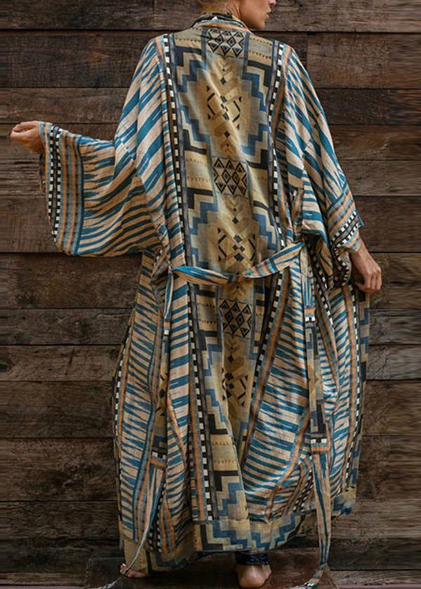 Valenzora | Blue Geometric Print Kimono Bathrobe