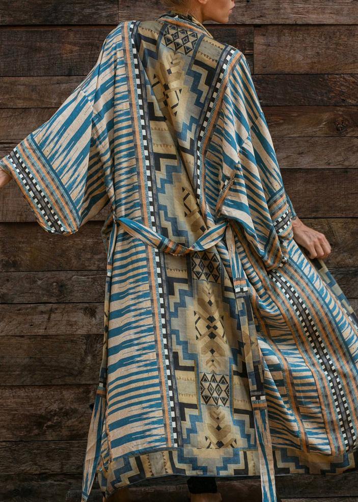 Valenzora | Blue Geometric Print Kimono Bathrobe