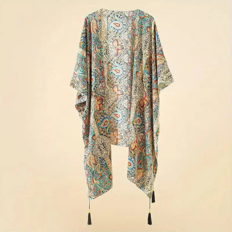 Valenzora | Kimono, Paisley Print, Open Front, Bikini Cover Up, Beach Kimono