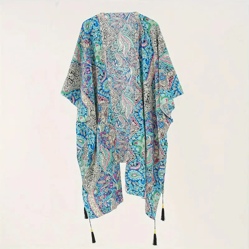 Valenzora | Kimono, Paisley Print, Open Front, Bikini Cover Up, Beach Kimono
