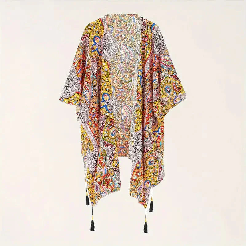Valenzora | Kimono, Paisley Print, Open Front, Bikini Cover Up, Beach Kimono