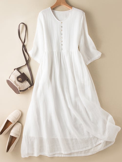 Valenzora | Women's dress with V-neck, solid color, 3/4 sleeves