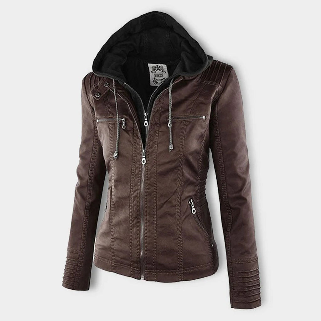 Valenzora | Weatherproof Women's Leather Jacket with Hood