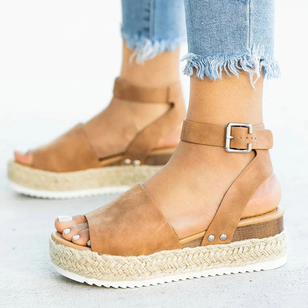 Valenzora | Platform Sandals Espadrille Sole Adjustable Ankle Strap Toe Strap