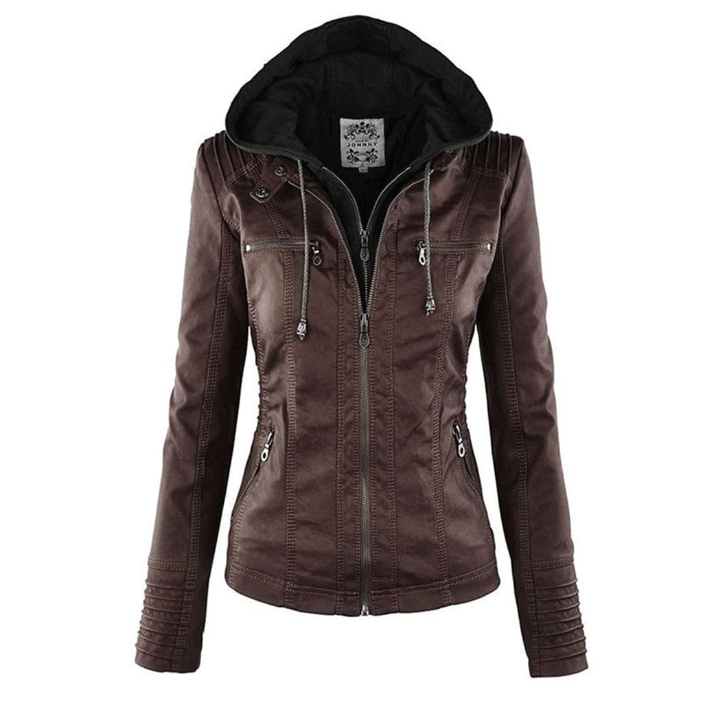 Valenzora - Women's casual leather jacket with hood
