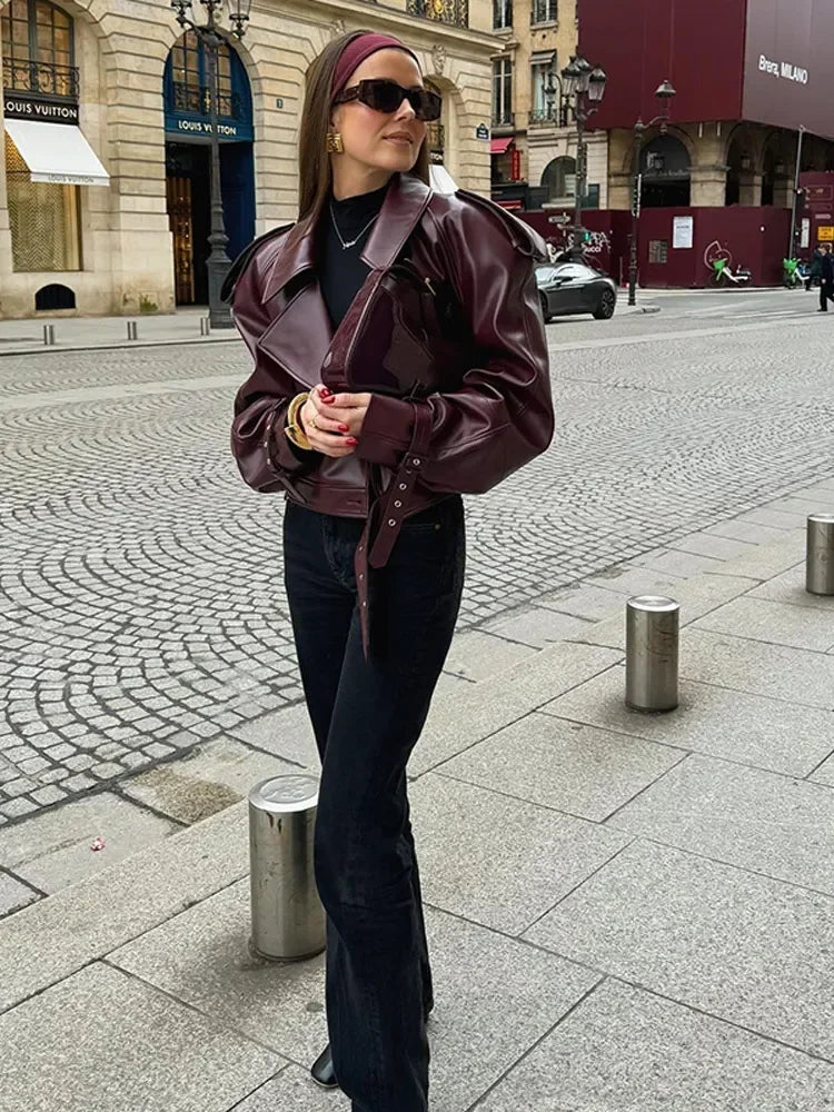 Valenzora | Women's Leather Jacket, Faux Leather Biker Jacket with Belt