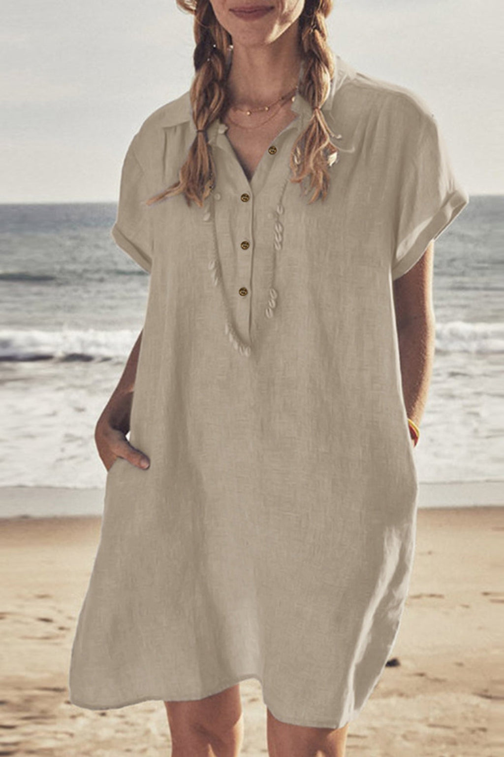 Valenzora | Button closure cotton-linen beach dress