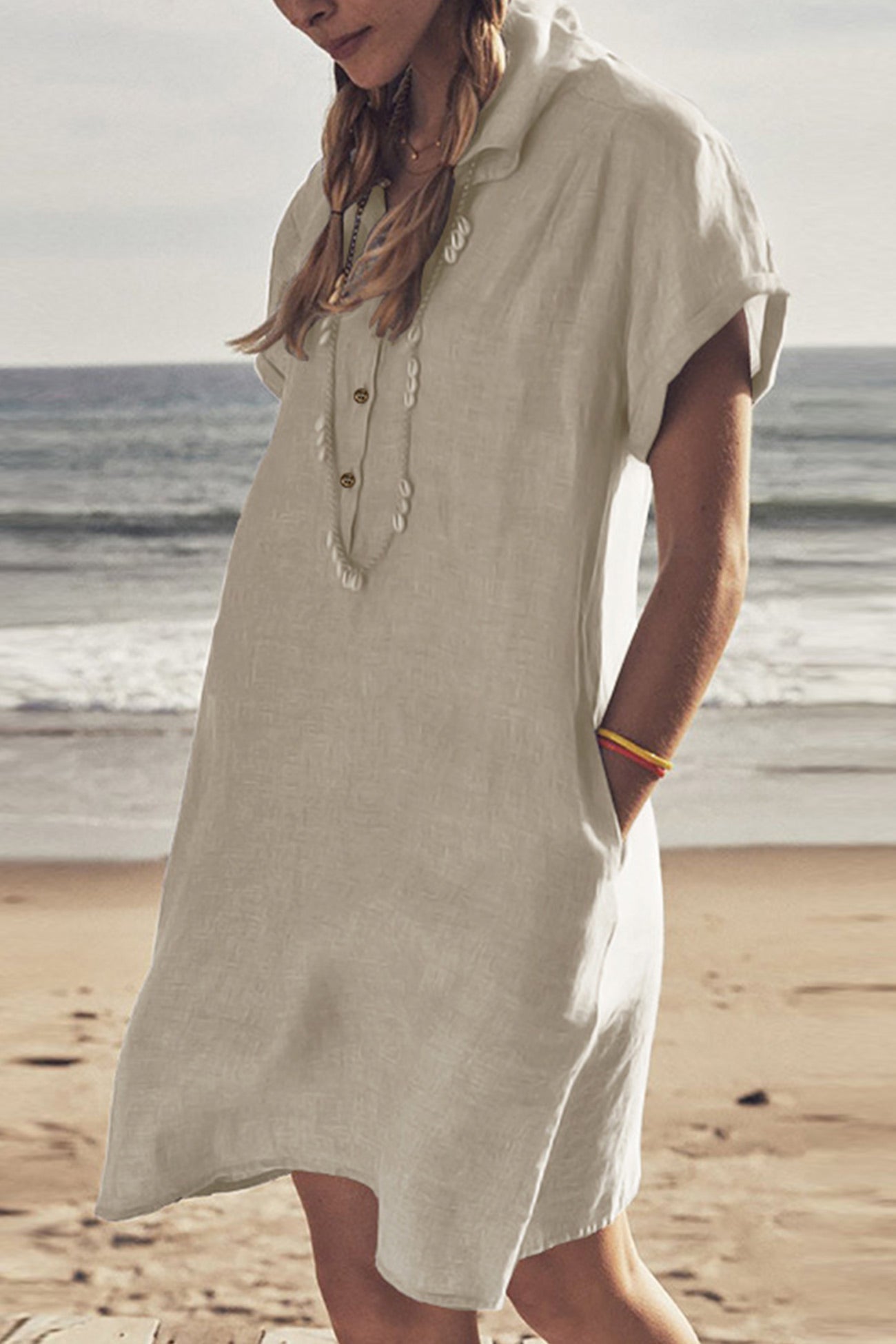 Valenzora | Button closure cotton-linen beach dress
