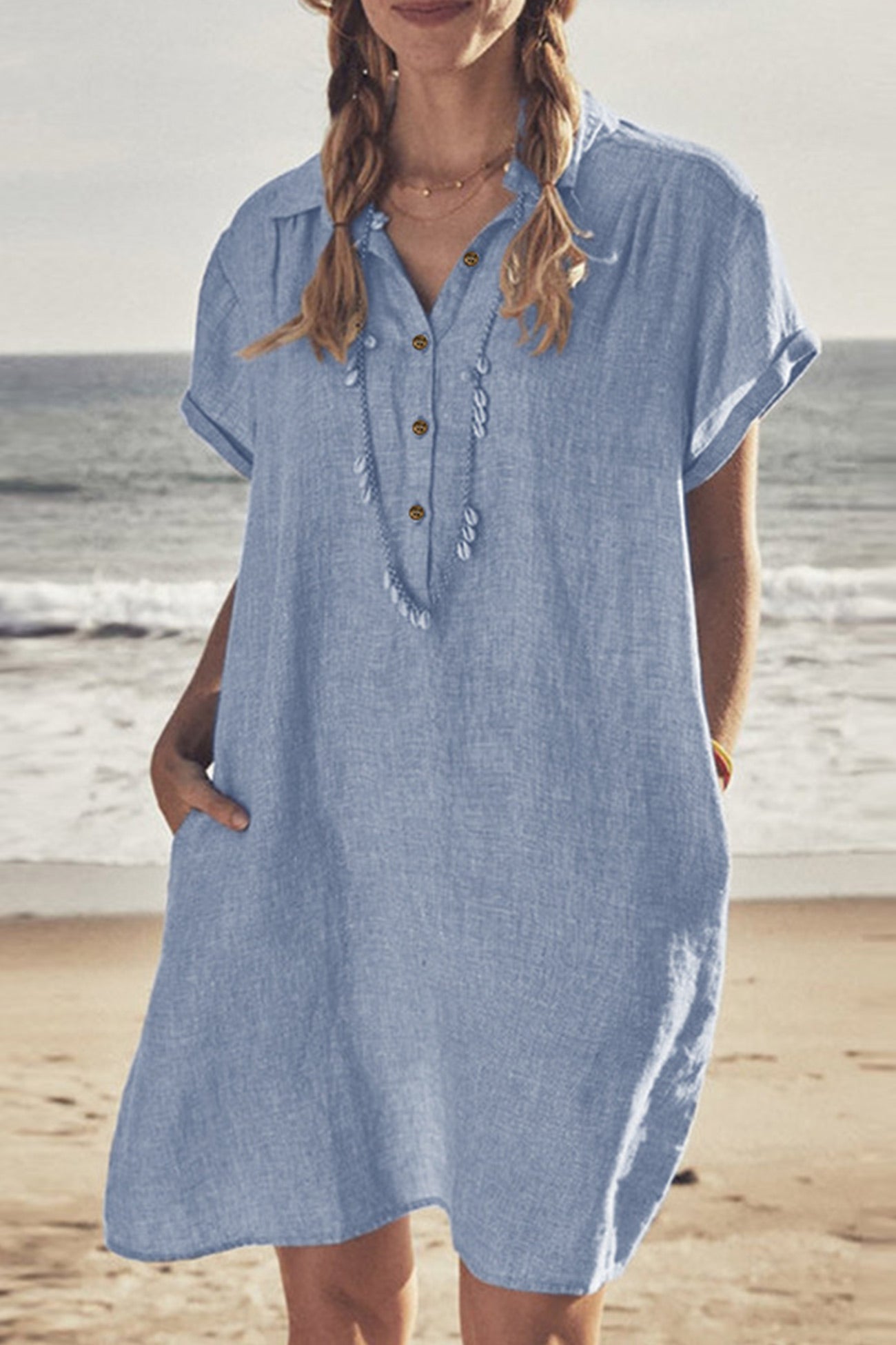 Valenzora | Button closure cotton-linen beach dress